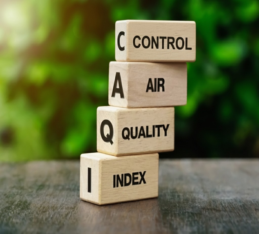 Air Quality Index Blocks in Natural Green Background