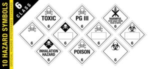 Hazard symbols for toxic and biohazard warning labels display.